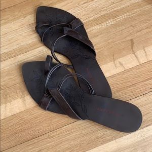 Brown leather slip-on sandals from Greece